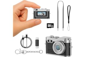 DIENSPEAK Mini Digital Camera - 1080P HD Tiny Retro Keychain Camera with 32GB Card, 0.96" Screen & OTG Adapter, Vintage Compact Micro Pocket Camera for Travel, Concert, Study Recording (Black)