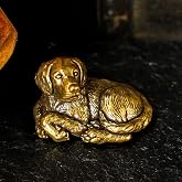 Solid Brass Sleeping Dog Statue - Handcrafted Vintage Awakening Puppy Sculpture, Cute Retro Desk Decor for Home &amp; Office, Unique Gift for Dog Lovers, Collectible Art Figurine for Shelves