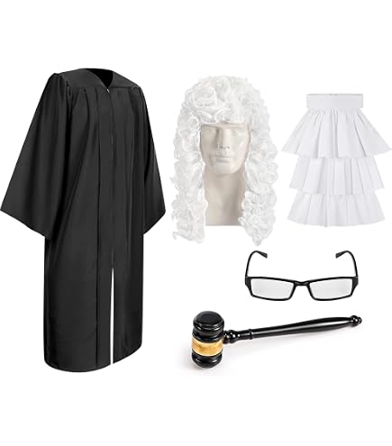 Lot de 2 accessoires de costume de juge - Mini marteau de juge en bois - Jouet de juge - Perruque d'avocat - Accessoire de fête pour cosplay, jeu de rôle