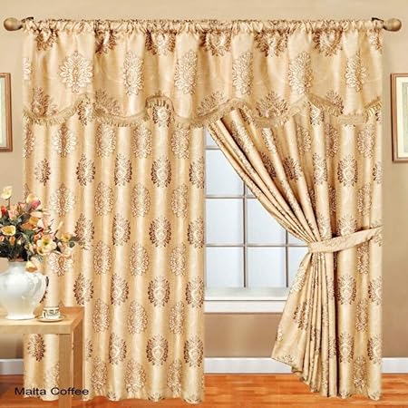 Curtains Pair Ready Made Jacquard Glittery Strip Pencil Pleat With