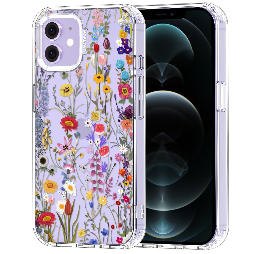 MOSNOVO Case for iPhone 12 & iPhone 12 Pro, [Buffertech 6.6ft Military-Grade Drop Protection] [Anti Peel Off Tech] Clear TPU Bumper Phone Case Cover Design - Wildflower Meadow — image 1