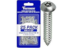 Fastenere Torx Security Sheet Metal Screws - #10 x 1-1/2" (25-Pack) Button Head, Tamper-Resistant, Anti Theft Stainless Steel Screws for Higher Level of Safety & Secure Fastening Solution