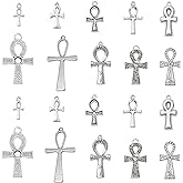DanLingJewelry 50Pcs 10 Styles Antique Silver Ankh Cross Charms Religious Egyptian Cross Charms for DIY Jewelry Making Bracelet Necklace