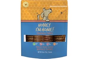 Honey I'm Home Natural Honey Coated Buffalo Dog Treats, Trachea Tubes 5 Pieces