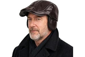 AIDIER Men's Winter PU Leather Flat Cap with Ear Flaps Fleece Lined Gatsby Newsboy Caps Windproof Thermal Vintage Beret Cap