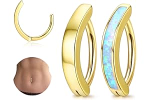 Subiceto 2Pcs 14G Clicker Belly Button Ring for Women Surgical Steel CZ Opal Belly Ring Simple Reverse Navel Rings Body Jewel