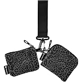senya Zip Around Dual Pouch Keychain Wristlet Wallet Black-white Leopard Print Portable Detachable Coin Purse Pouch for Women
