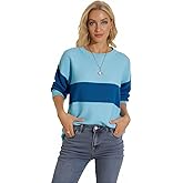 Fall Sweater for Women Casual Long Sleeve Crew Neck Splicing Knit Winter Pullover Sweater Tops