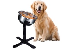 TOLOPU Elevated Dog Bowls Slow Feeder, 3 Adjustable Stand Heights and Width, Non-Slip Foot Mats, Tilting Raised Dog Bowls for Small, Medium and Large Dogs Breed (1 Pack), Black