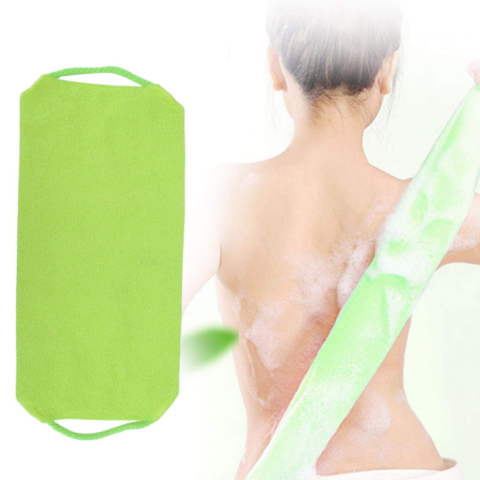 Back Scrubber for Shower,Exfoliating Rubbing Washcloth Elastic Shower Body Scrub Cleaning Massage Bath Towel Strap(green)