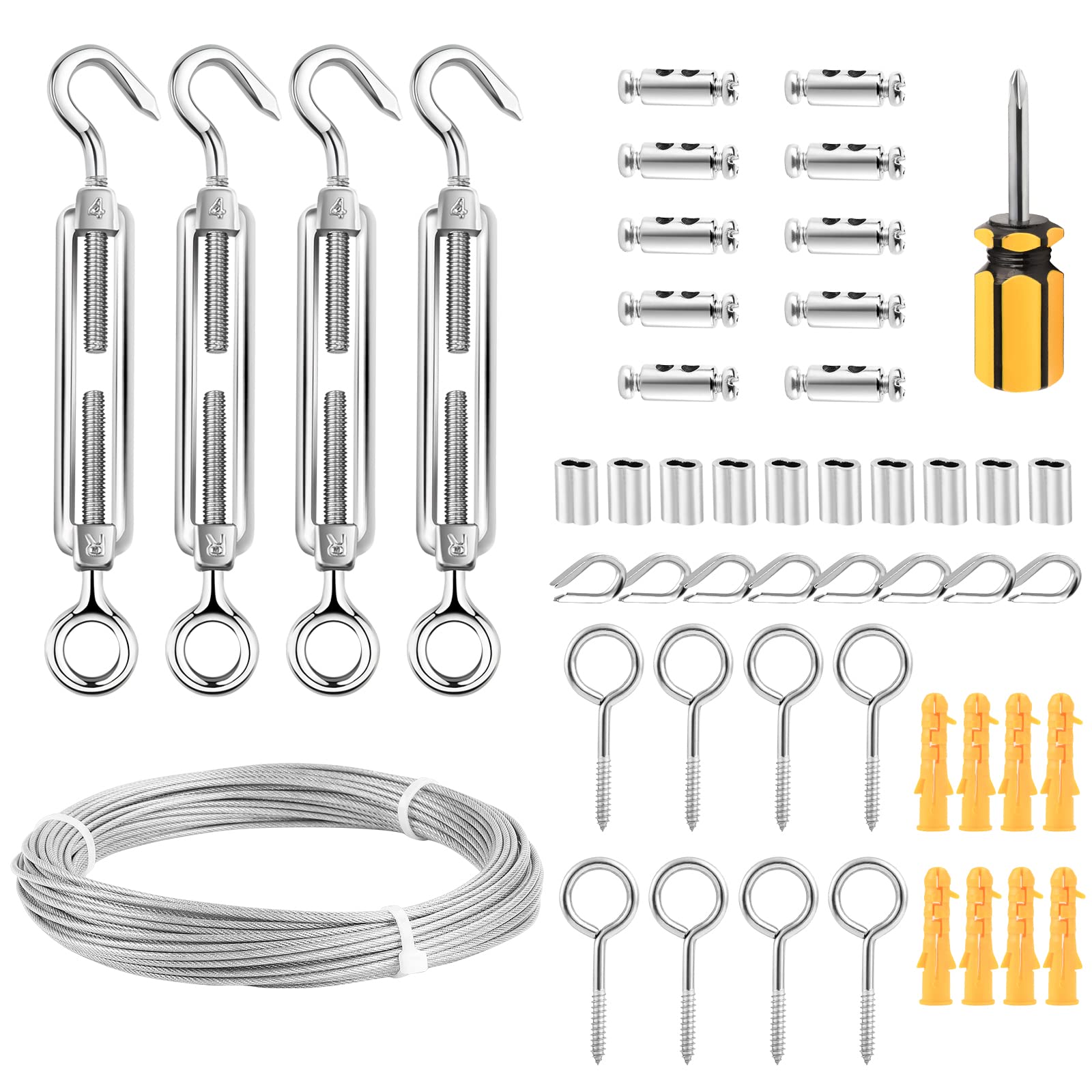 2mm Rope Kit, 20M Stainless Steel PVC Coated Metal Cable With Turnbuckle Tensioner for Garden Climbing Plants, Fence, Picture, Clothes Line, Light Hanging