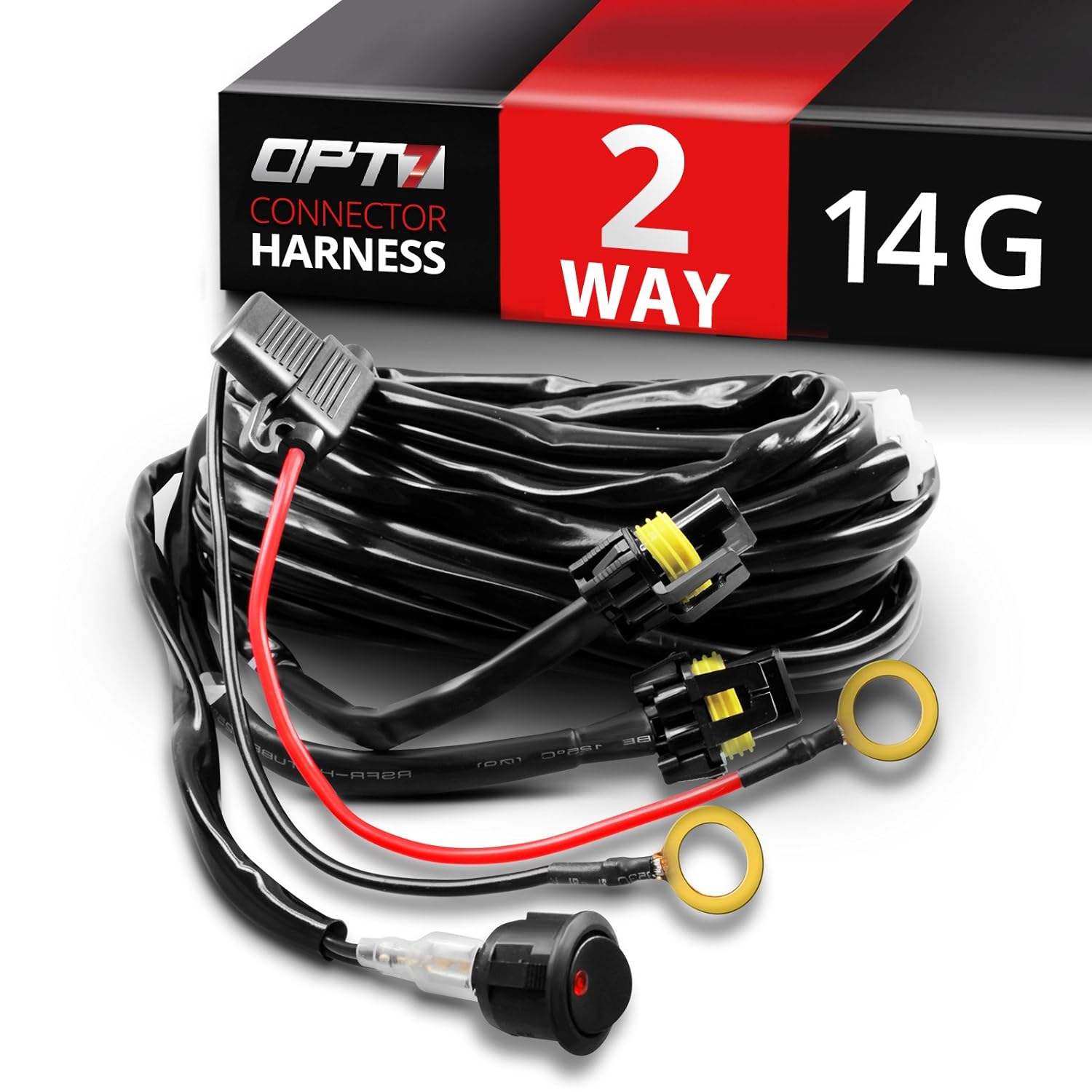 Amazon.com: OPT7 LED Light Bar Heavy Duty Wiring Harness 14 Gauge 380W Dual Wiring  Harness w/Switch for Off Road - 11ft Dimmer Strobe 80ft Range Plug and ...