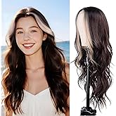 Brown Mixed Blonde Wig for Women 26 Inch Long Wavy Synthetic Wig with Middle Part Natural Looking Heat Resistant Hair Wig for Daily Wear, Cosplay, Party & Halloween