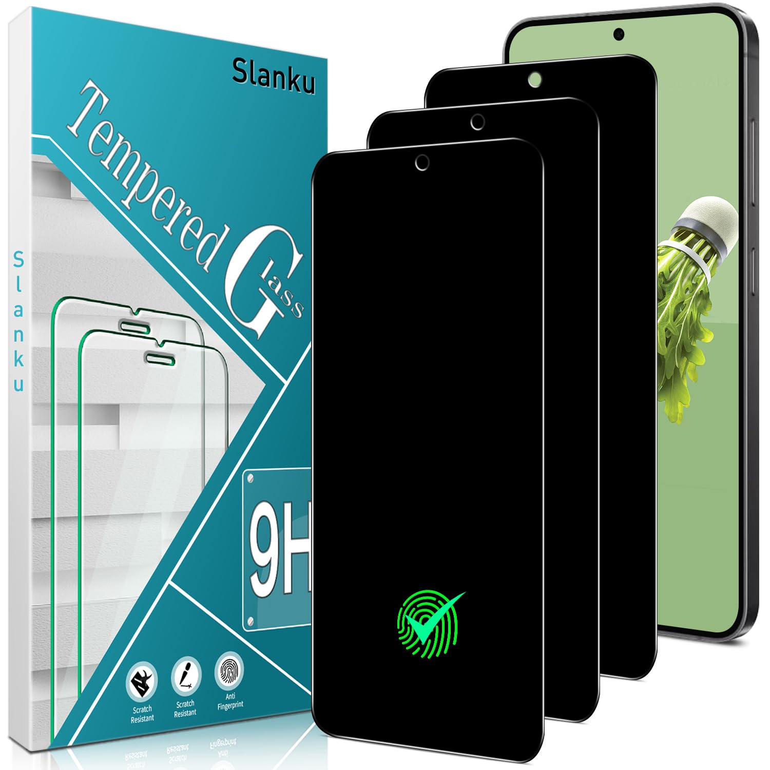Slanku [3 Pack Privacy Screen Protector for Samsung Galaxy S24 Plus Tempered Glass, Anti Spy, Fingerprint Unlock, Case Friendly, Anti-Scratch