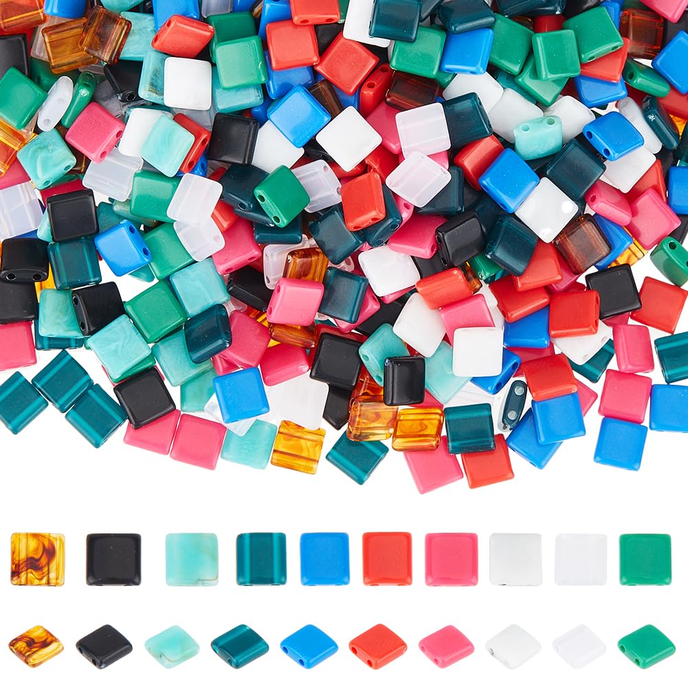 SUNNYCLUE 1 Box 800Pcs 2 Hole Seed Bead Flat Square Spacer Beads Bulk Acrylic Opaque Plated Carrier Half Tila Cube Mixed Color Mini Beads for jewellery Making DIY Friendship Bracelets Necklace Crafts