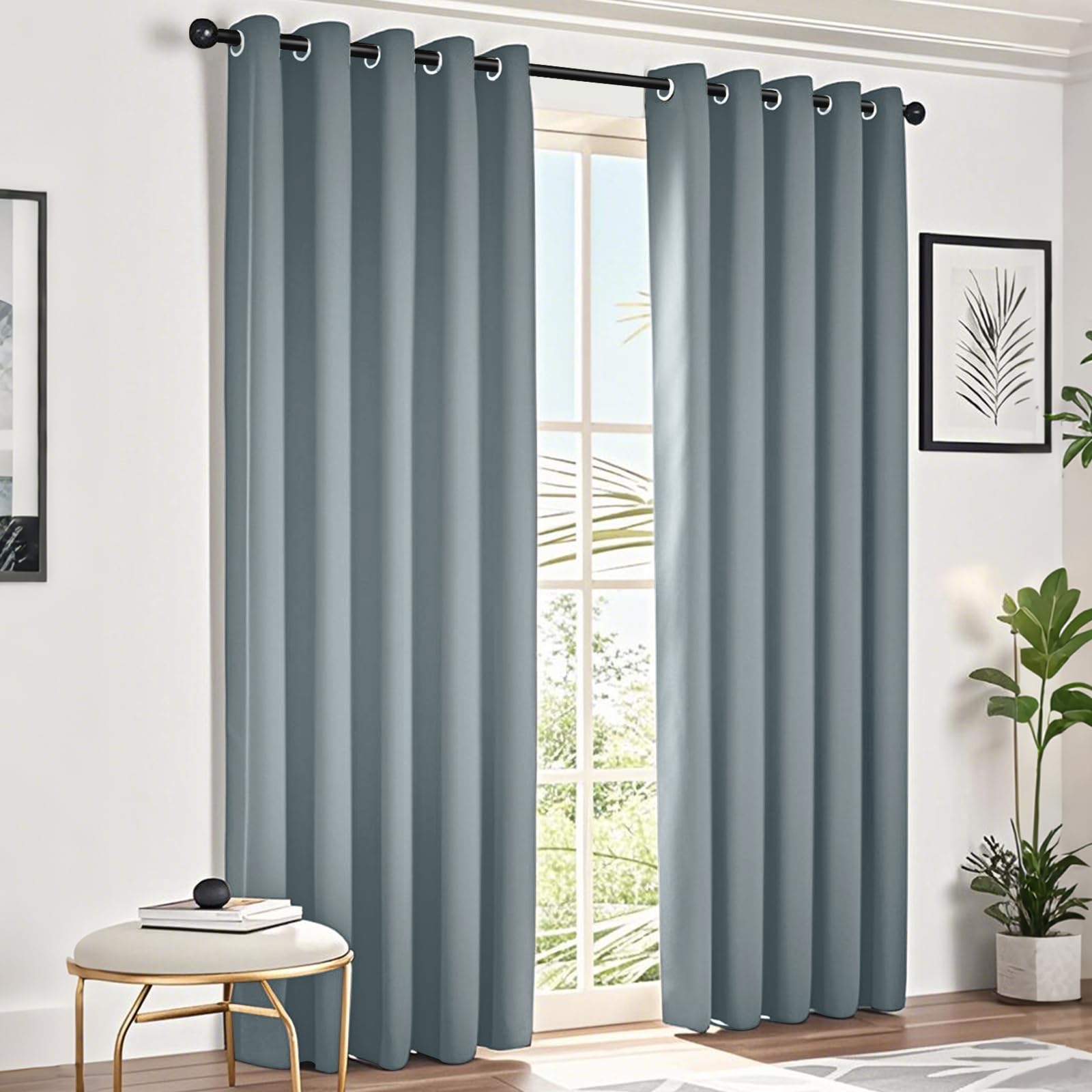 NAKIHOUSE Light Grey Blackout Curtains, Thermal Curtains 46" Wide x 54" Drop Super Blackout Eyelet Ring Top Curtains Bedroom, Single Curtain for Door Doorway Window Living Room Bedroom, 2 Panel