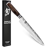 Shun Premier 9.5" Slicing Knife | Handcrafted Japanese Meat Slicing Knife, VG-MAX Core, Damascus Stainless Steel Cladding, Pakkawood Handle