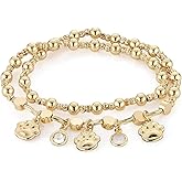 HZMAN Gold Bracelets for Women 14K Gold Beaded Bracelets Stackable Bracelets for Women Layer Charm Bracelet