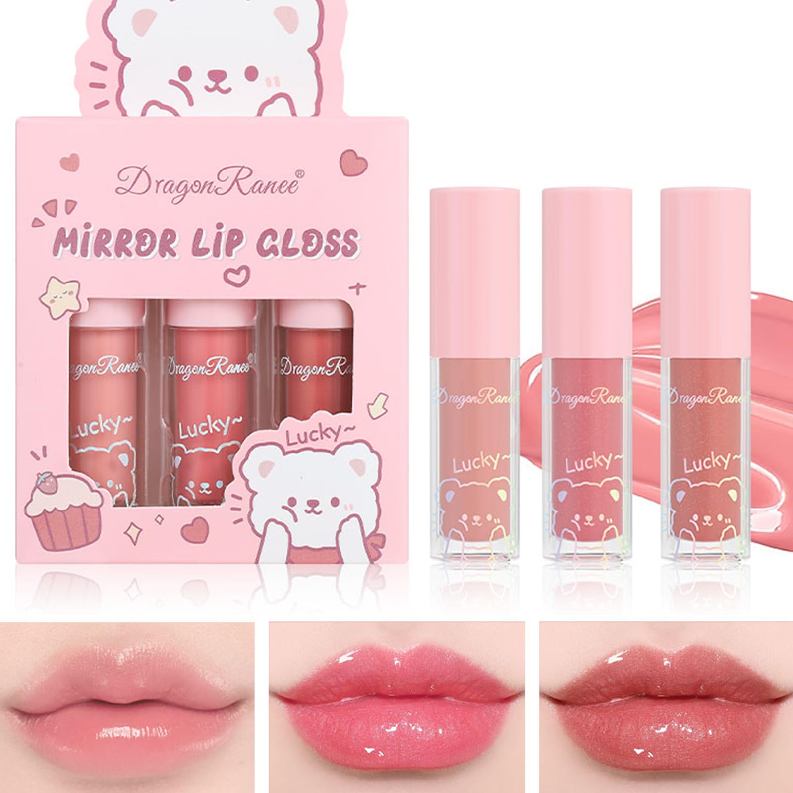 Mrettick 3PCS Lip Oil and Lip Gloss Set, Moisturizing Jelly Lip Gloss, Long Lasting Liquid Lipsticks Gift for Girls and Women