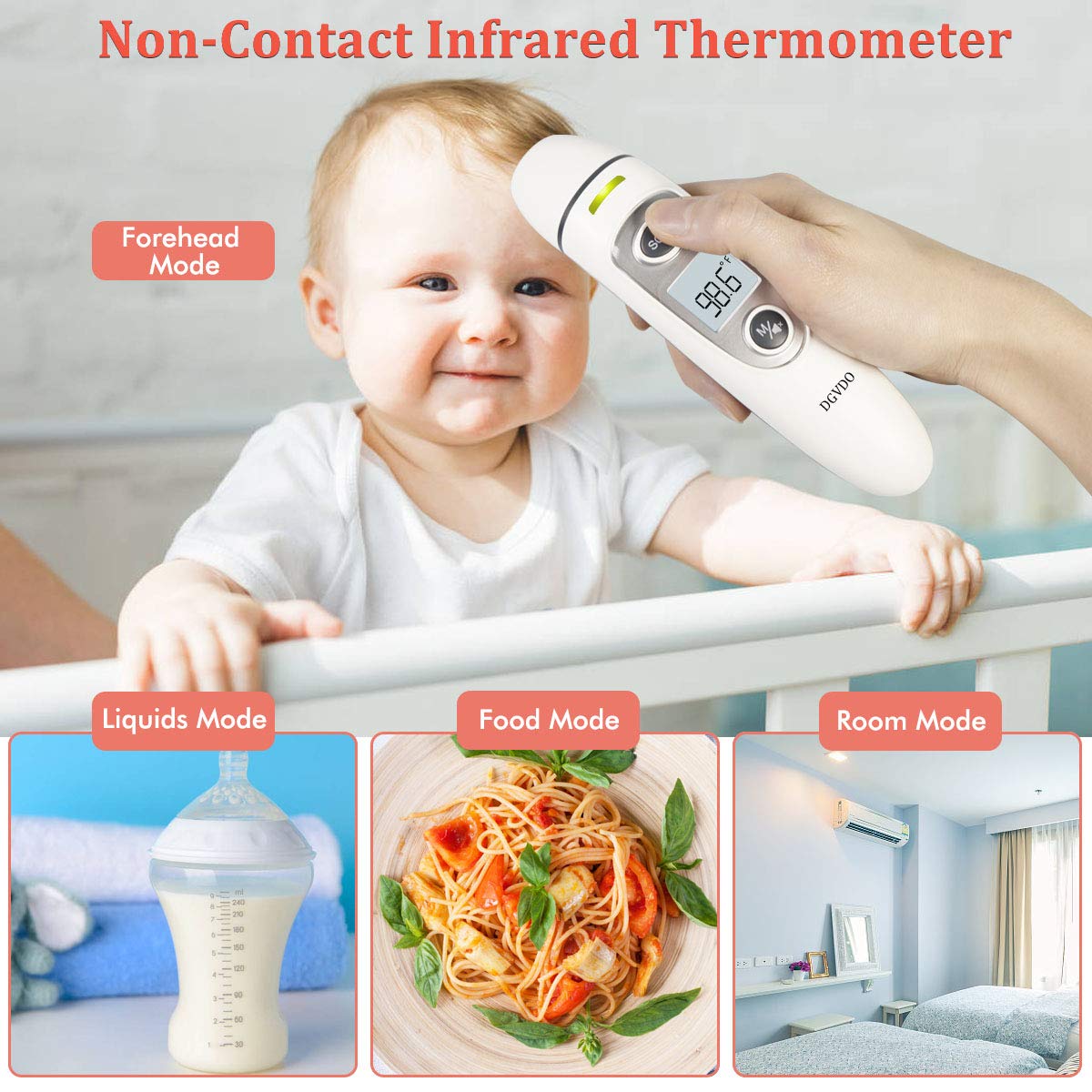 Non-Contact Forehead Thermometers, No Touch Digital Infrared Thermometer for Adults, Kids and Baby, Touchless Thermometer Within 0.4 Inch Distance, Fever Alarm, Memory Function: Industrial & Scientific
