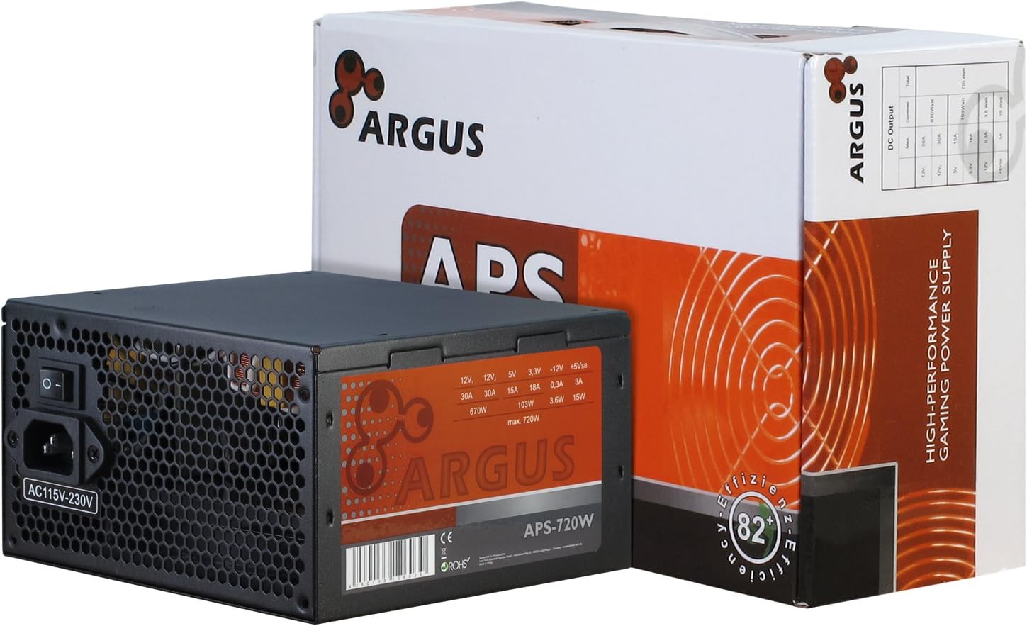 INTER TECH Argus APS-720W - power supply units (115-230 V, 20+4 pin ATX, 47-63 Hz, 12V1,+12V2,+3.3V,+5V,+5Vsb,12V, Active, ATX)