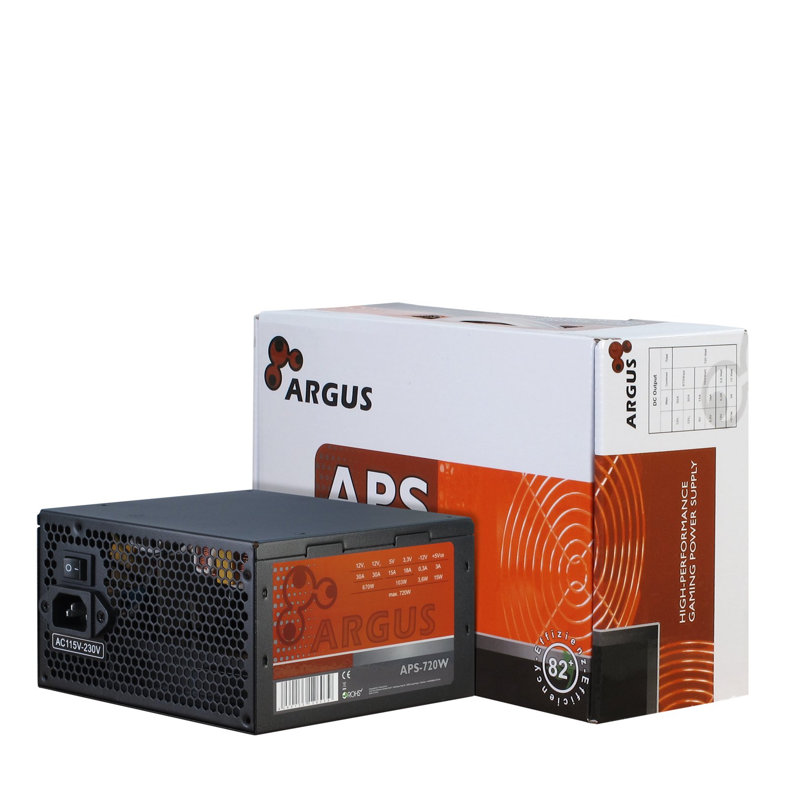 INTER TECH Argus APS-720W - power supply units (115-230 V, 20+4 pin ATX, 47-63 Hz, 12V1,+12V2,+3.3V,+5V,+5Vsb,12V, Active, ATX)