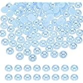 MECCANIXITY 600Pcs Half Pearl for Crafts, 8mm Plastic Half Flatback Imitation Pearls Cabochon Loose Beads Rhinestone for DIY Crafts Clothing Tumbler Shoes Embellishment Nail (Light Blue AB)