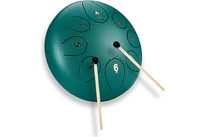 QINGSHI Steel Tongue Drum-6 Inch 8 Note Percussion Tongue Drum Instrument, Handpan Drum with Drum Mallets, Steel Drum with Carry Bag, Major C (Green)