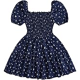 Floerns Women's Boho Floral Puff Sleeve Mini Dress Smocked Square Neck A Line Date Night Dresses