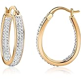 Barzel 18K Gold Plated Inside Out Crystal Hoop Earrings for Women