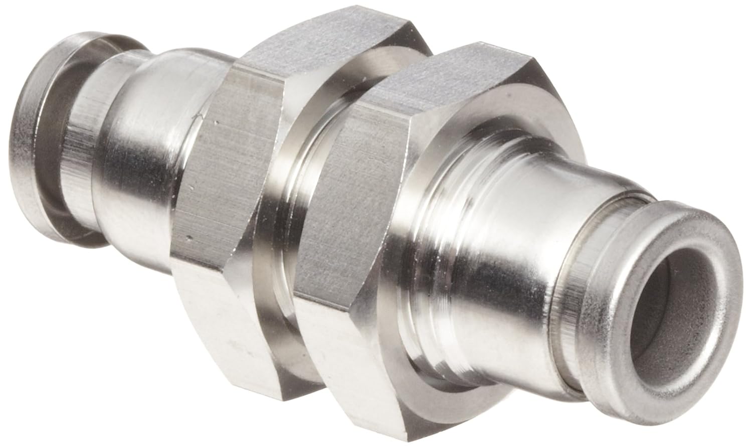 SMC KQG2 Series Stainless Steel 316 Push-to-Connect Tube Fitting, Bulkhead Union, 1/4" Tube OD x 1/2"-20 UNF