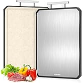 Titanium Cutting Board - Double Sided Non-Toxic Cutting Boards for Kitchen, Pure Titanium & Wheat Straw PP Food Grade Metal C