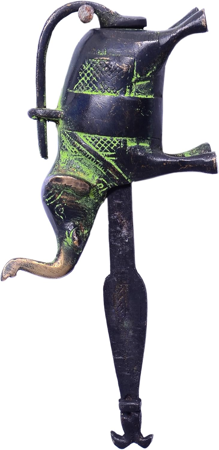 Purpledip Brass Antique Finish Lock (Padlock) & Push Key: Unique Elephant Design (10369), Multicolor, Medium - Image 3