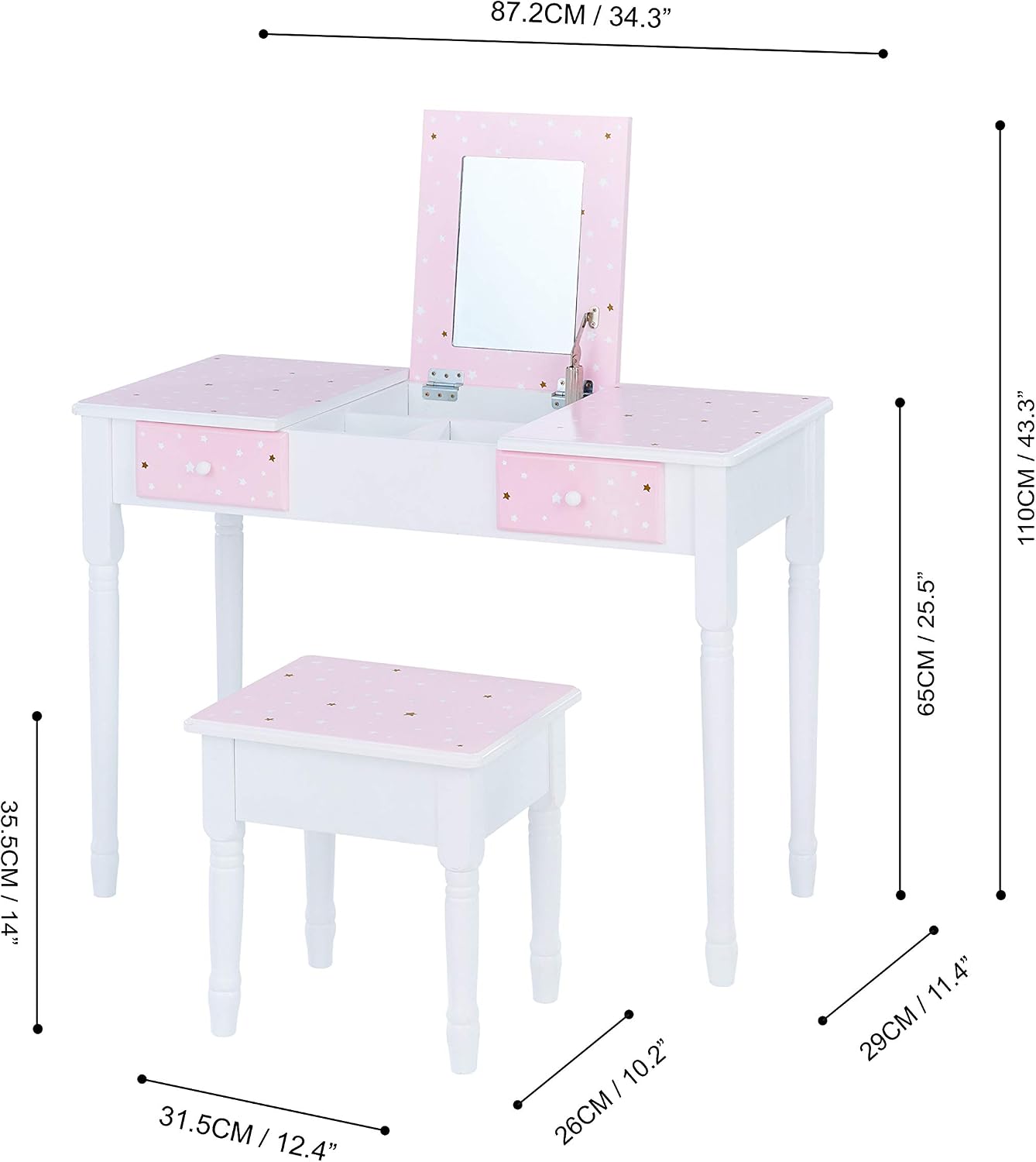 Fantasy Fields By Teamson Kids 'Kate' Play Dressing Table/Vanity with Storage Pink/White TD-13295A - Image 4