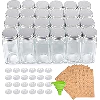 SXUDA 24-Pack 4 Ounce Square Spice Bottles with 350 Spice Labels, Glass Spice Jars with Shaker Lids and Airtight Metal…