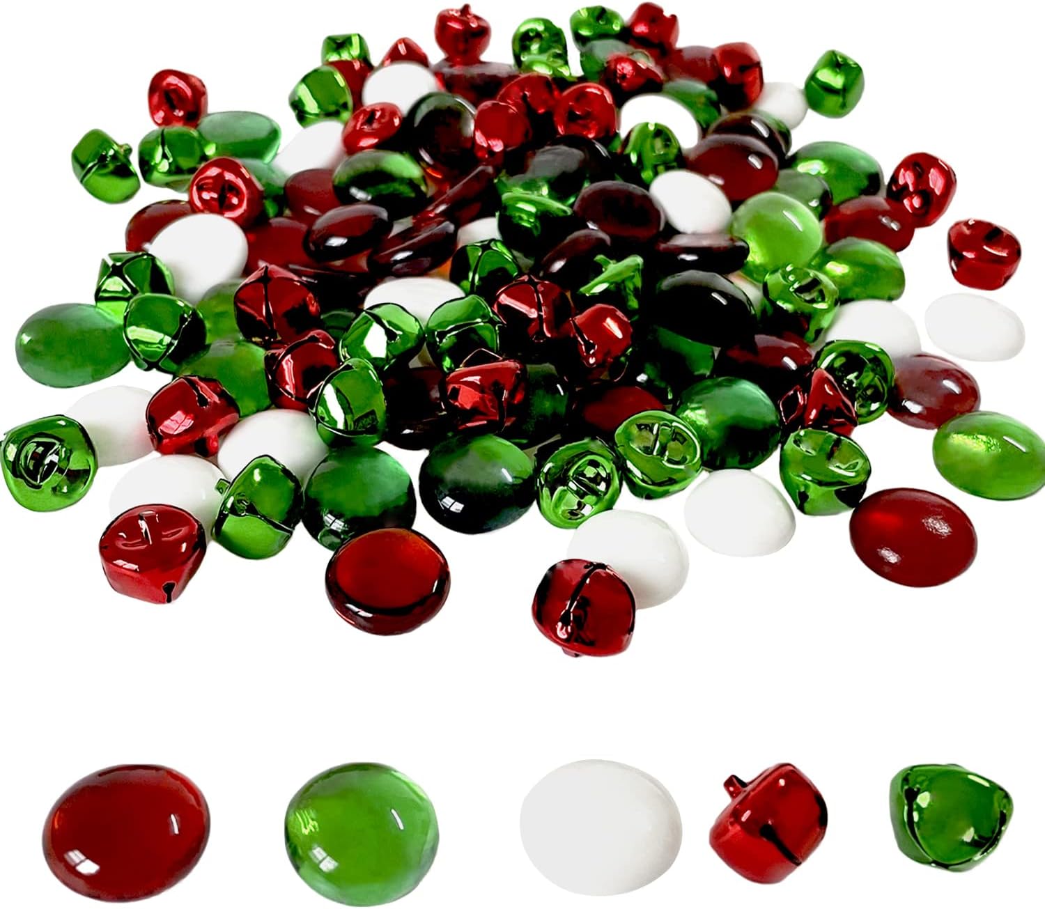 Vase Fillers - llxieym Christmas Glass Gems Beads Vase Glass Stone 90 Pieces with Jingle Bells 50 Pieces for Vase Filler Party Table Scatter Christmas Decoration (Color 1)