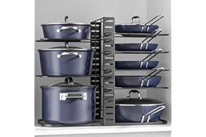 ORDORA Pots and Pans Organizer: Under Cabinet, Adjustable 8-Tier Pot Organizers inside Cabinet, Kitchen Organizers and Storage Fit 6-11 inch Lightweight Cookware