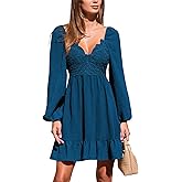 CUPSHE Women's Fall Wedding Guest Dresses Lace V Neck Ruffle Hem Long Sleeve A Line Mini Dress