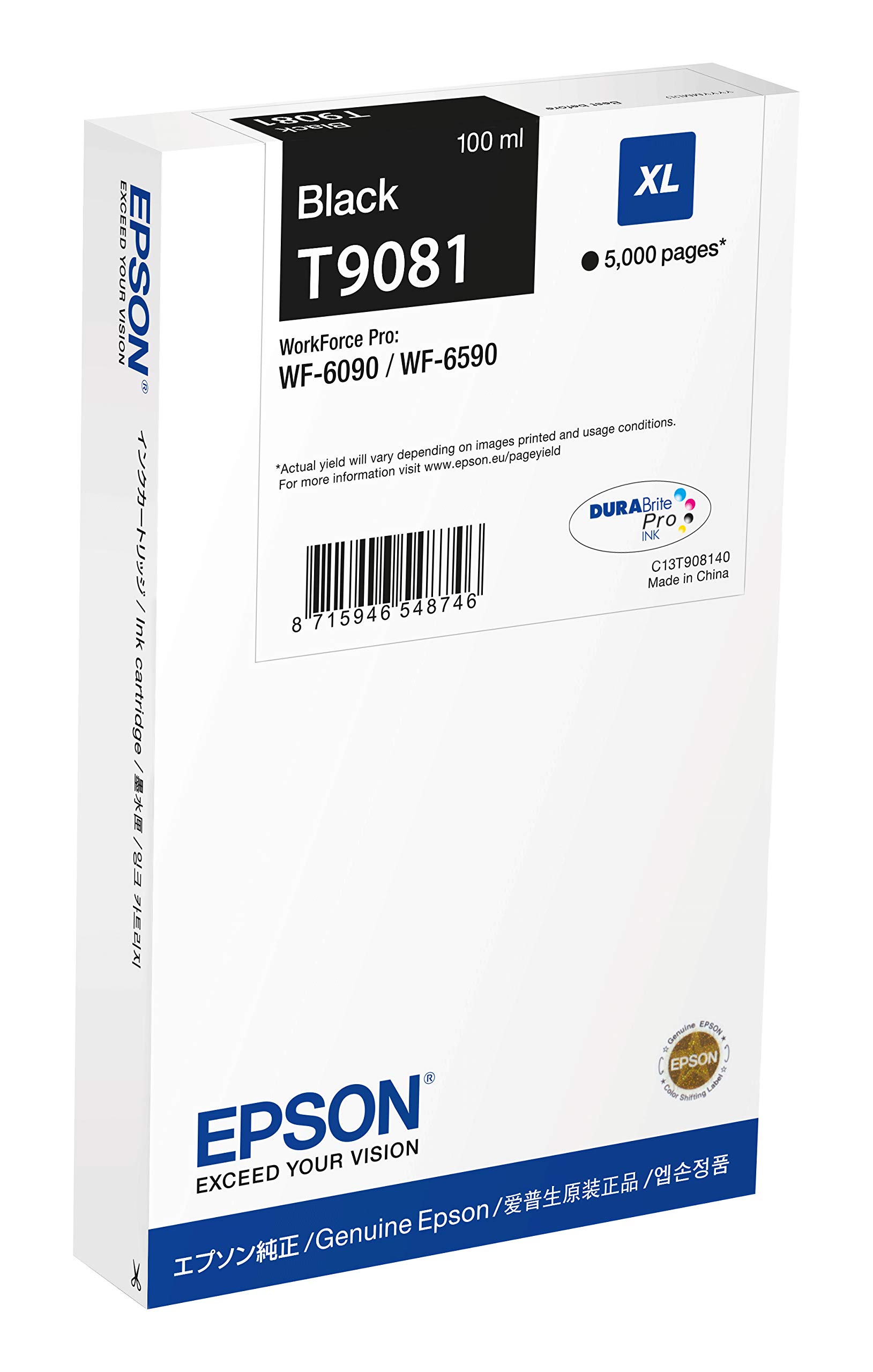 Epson T9081 Black Genuine, XL High Yield Ink Cartridge DuraBrite Ultra