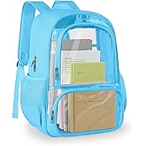KIMNERPU Clear Backpack, Fabric & PVC Transparent Backpack with Reinforced Strap for Women Men, Heavy Duty Transparent Bookbag, Large Capacity Clear Bag, Travel, Security, Blue