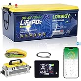 LOSSIGY 36V Lithium Golf Cart Battery Conversion Kit with Charger&amp;Monitor | 100AH Deep Cycle LiFePO4 Battery 3.84Kwh Built in 200A Bluetooth BMS Peak Current 1000A(3-5s) Prefect for Solar System Marine
