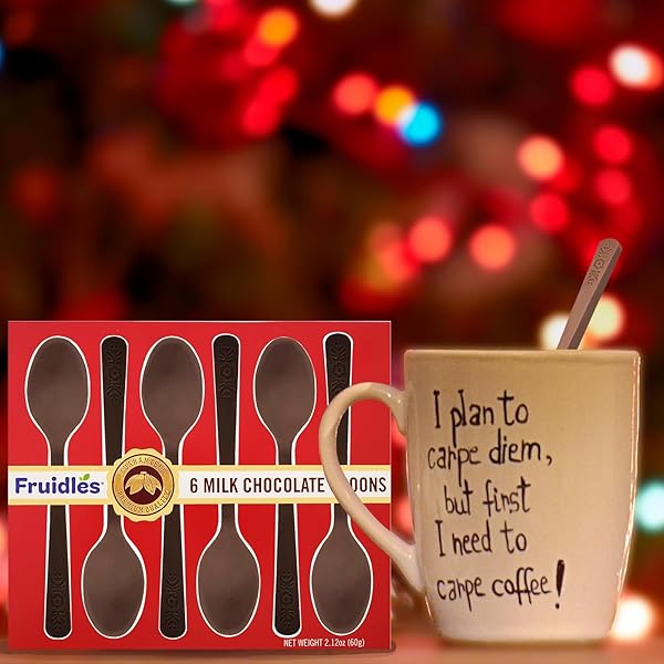 FRUIDLES MILK CHOCOLATE SPOONS, EDIBLE HOT CHOCOLATE STIRRERS, NON-GMO – 6 SPOONS PER BOX (PACK OF 2)