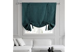 HPD Half Price Drapes Faux Linen Room Darkening Tie Up Curtains for Windows Roll Up Balloon Curtain for Living Room, Kitchen 46 X 63 (1 Panel), BOCH-TU18523-63, Slate Teal