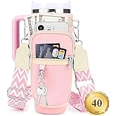 Water Bottle Carrier Bag with Strap for Stanley 40/30 oz Tumbler with Handle, Water Bottle Holder Pouch with Phone Pocket for Stanley Cup Accessories, fit Walking Hiking Travel