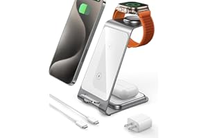 Intoval 3-in-1 Wireless Charging Station for iPhone 15 Pro/15/15 Pro Max/14 Pro/14/14 Pro Max, for Apple Watch 9/Ultra 2/SE/8/7/6/5/4/3/2, for AirPods Pro/Pro 2/3 (Y93, Silver)
