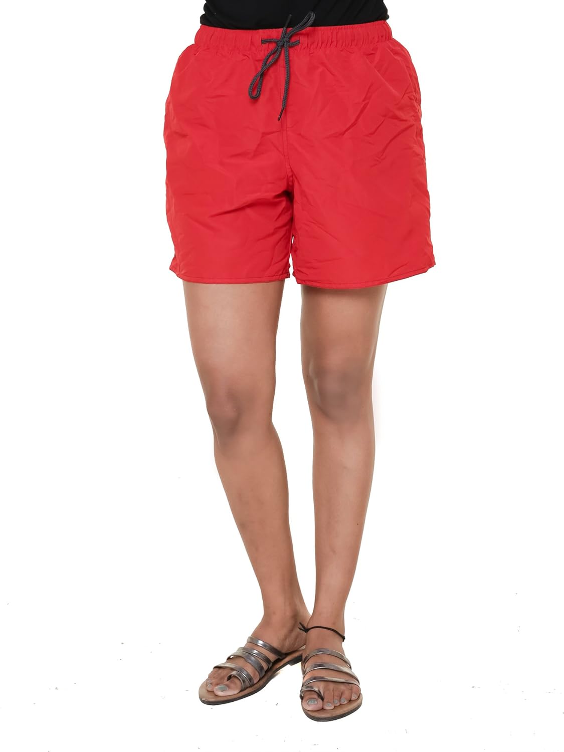 twist women red solid cotton sports shorts with contrast & free shipping