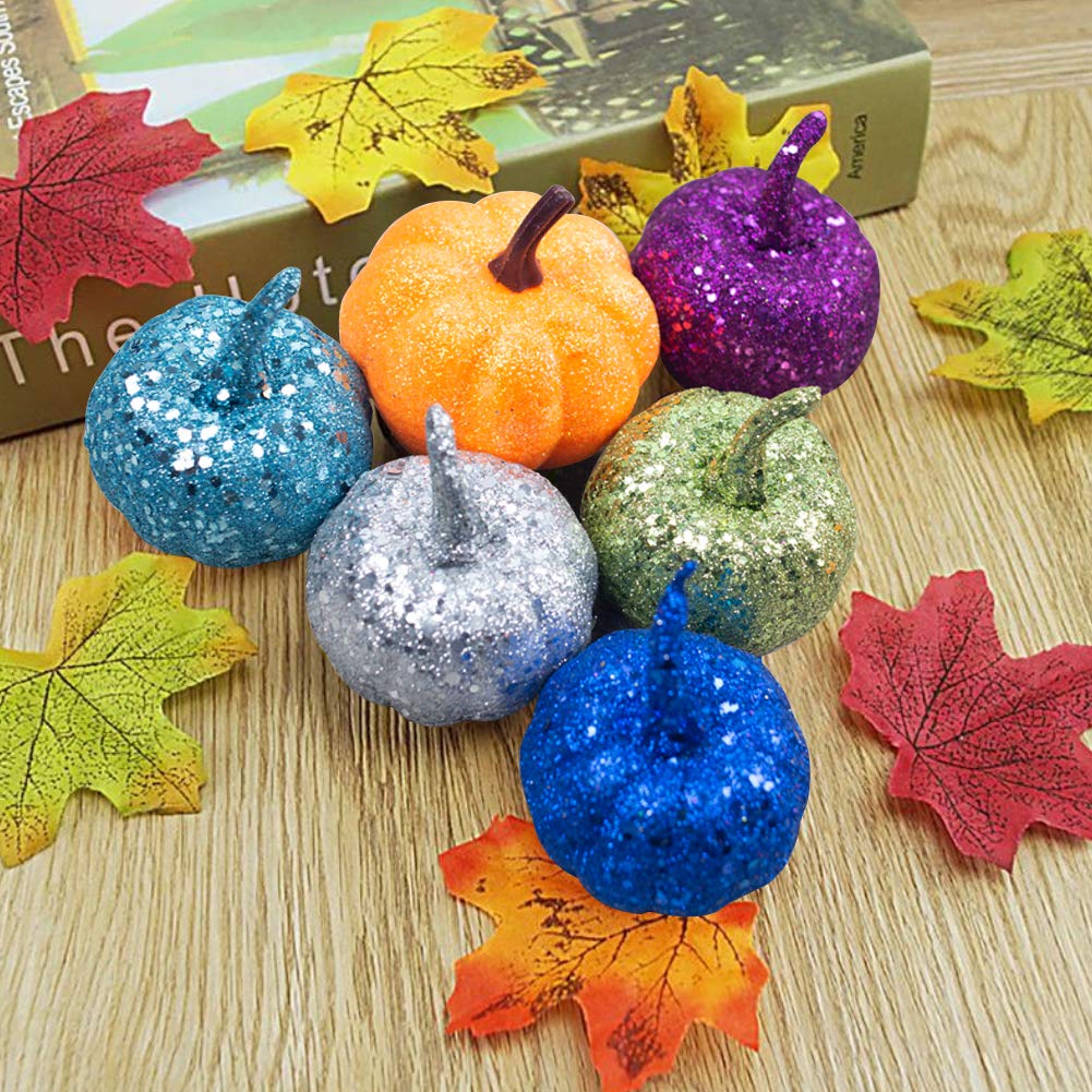 LoveInUSA Artificial Pumpkin, 9 Pcs Fake Pumpkin 8 x 2.25inch 1 x 2.5inch for Halloween Autumn Thanksgiving Party Decoration