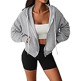 Hilinker Womens Cropped Zip Up Hoodie Drawstring Long Sleeve Crop Hooded Jacket with Pocket