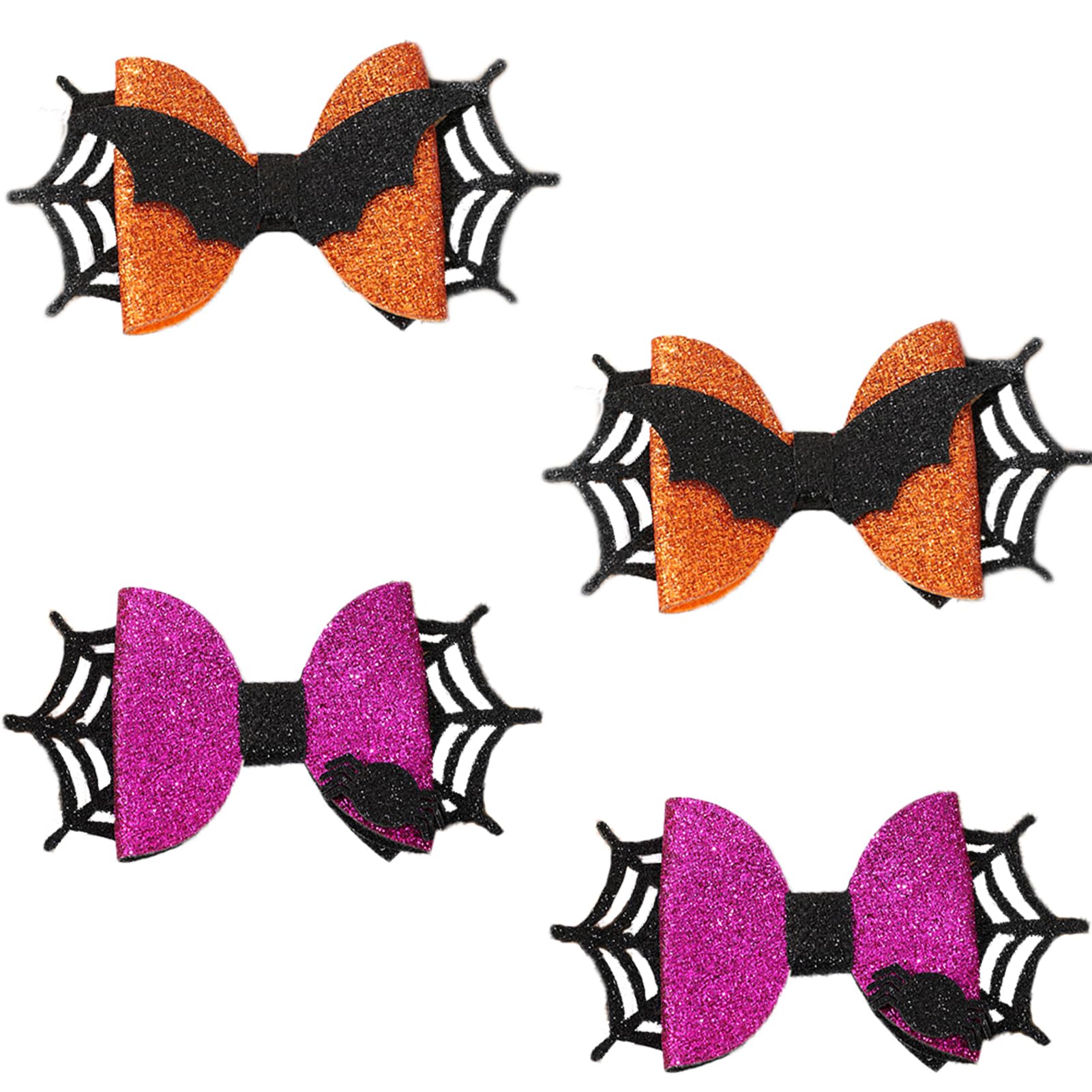 Photo 1 of 4 Pcs Halloween Hair Bow Clips Hair Accessories Cute Bat Spider Glitter Hair Barrettes Holiday Headdress Hairpin for Girls Women Kids Party Cosplay Prezzie