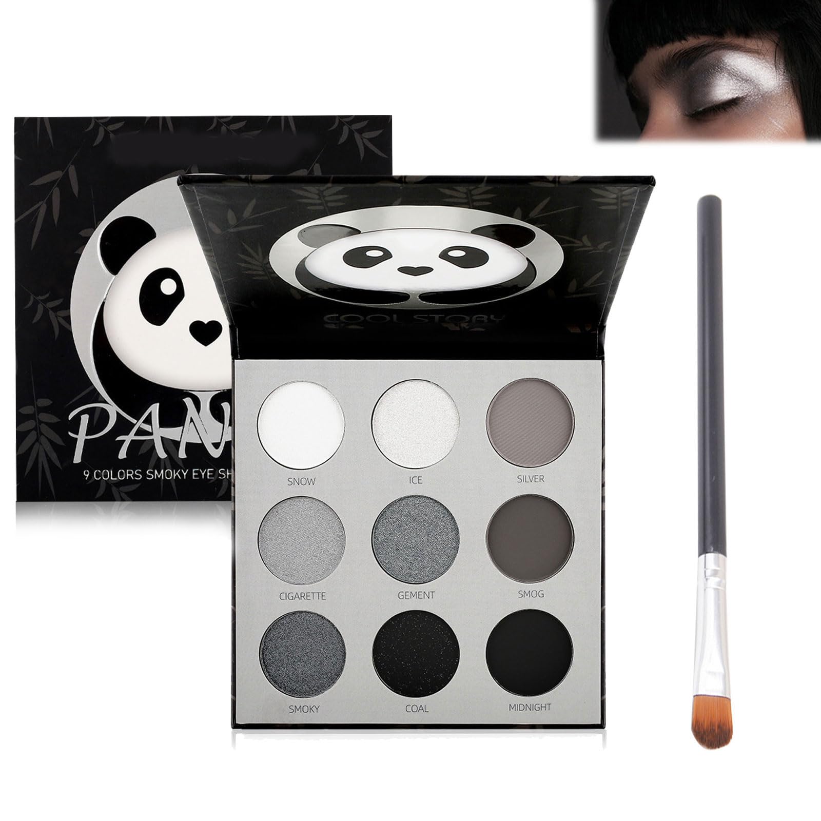 AYNKH Black Smoked Eyeshadow Palette, 9 Colors Matte and Glitter - Grey, Silver, White - High Gothic Pigmentation for Halloween and Makeup